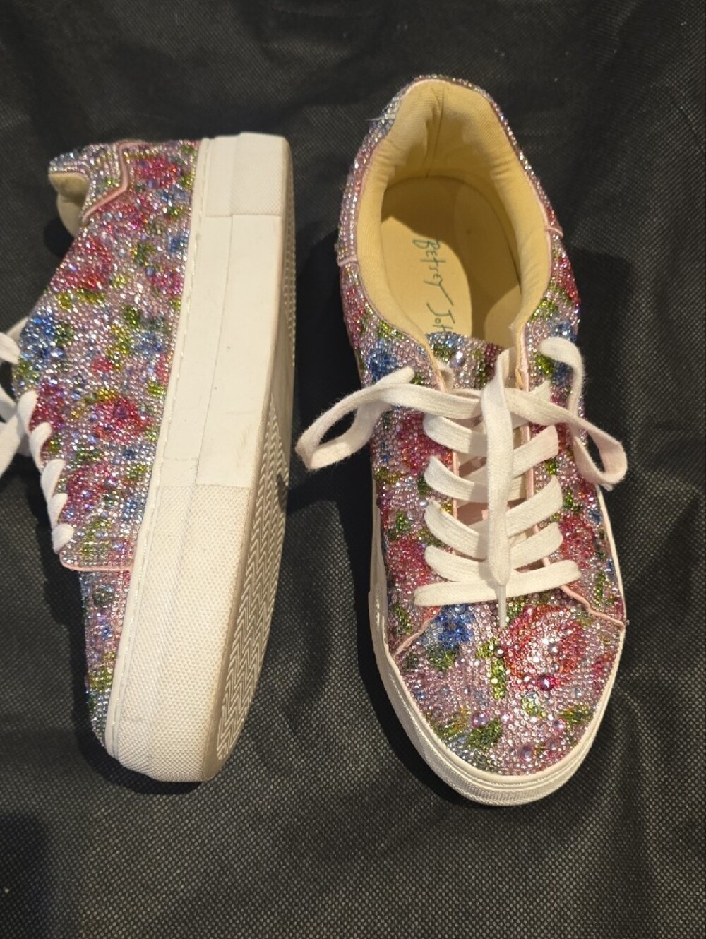Betsey Johnson Pink Multi Crystal Floral Sneakers - Picture 6 of 7